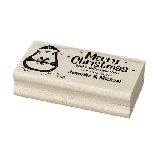 キュートペンギンメリークリスマスギフトラベル ラバースタンプ (スタンプ)