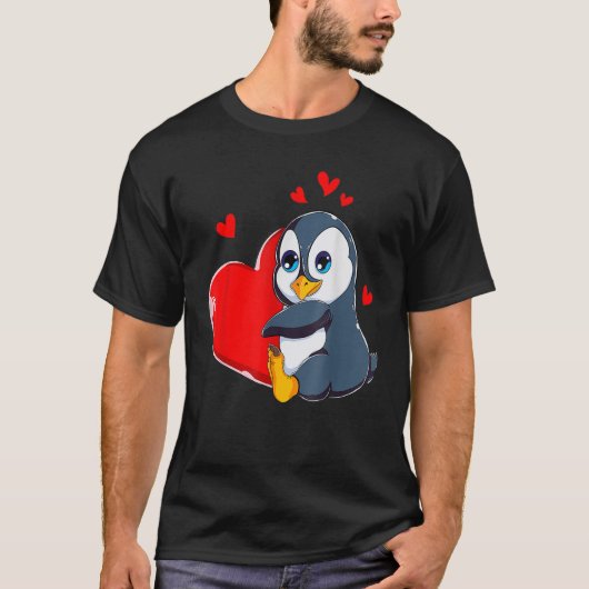 キュートペンギンヴァレンティーンズデイホールディングハートマイバレン Tシャツ (正面)