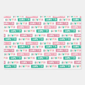 キュートペンギン冬おもしろいピンク&ティール（緑がかった色） ラッピングペーパーシート (正面3)