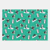 キュートペンギン冬おもしろいピンク&ティール（緑がかった色） ラッピングペーパーシート (正面)