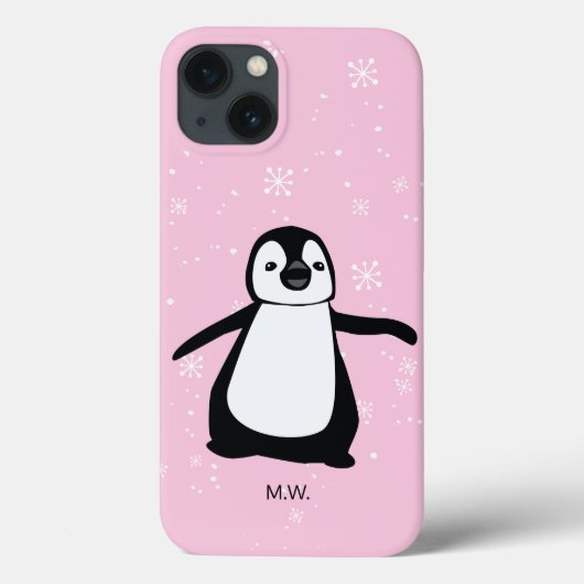 キュートペンギン冬の雪イラストレーションピンク Case-Mate iPhoneケース (裏面)
