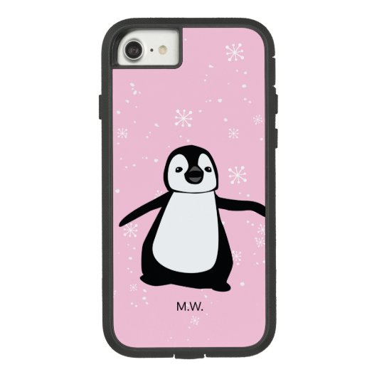 キュートペンギン冬の雪イラストレーションピンク Case-Mate iPhoneケース (裏面)
