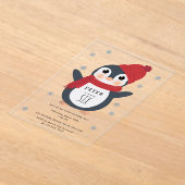 キュートペンギン冬の鳥の北極動物誕生日 アクリル招待状 (レイダウン)