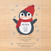 キュートペンギン冬の鳥の北極動物誕生日 アクリル招待状 (正面)