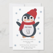 キュートペンギン冬の鳥の北極動物誕生日 招待状 (正面)