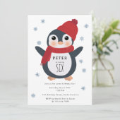 キュートペンギン冬の鳥の北極動物誕生日 招待状 (スタンド正面)