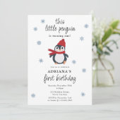 キュートペンギン冬の鳥の北極動物誕生日 招待状 (スタンド正面)