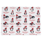 キュートペンギン冬メリークリスマス名前をカスタムする ラージペーパーバッグ (正面)