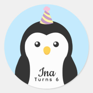 キュートペンギン子供の誕生日 ラウンドシール