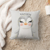 キュートペンギン水彩名タイポグラフィ クッション (ブランケット)