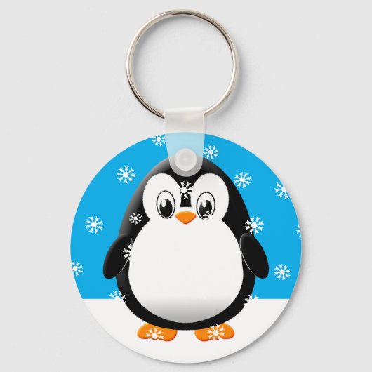 キュートペンギン漫画の雪のフレークカスタム キーホルダー (正面)