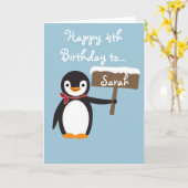 キュートペンギン着用スカーフデザイン カード (黄色い花)