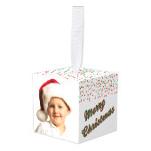 キュートペンギン紙吹雪スノーキッズ写真テンプレート キューブオーナメント (正面アングル)