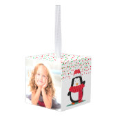 キュートペンギン紙吹雪スノーキッズ写真テンプレート キューブオーナメント (裏面アングル)