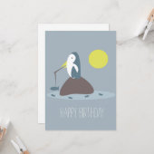 キュートペンギン魚釣り誕生会 カード (正面/裏面インサイチュ)