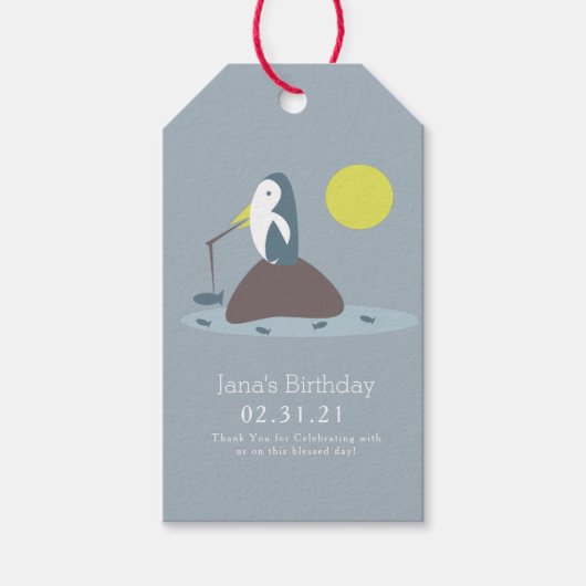 キュートペンギン魚釣り誕生会 ギフトタグ (正面)