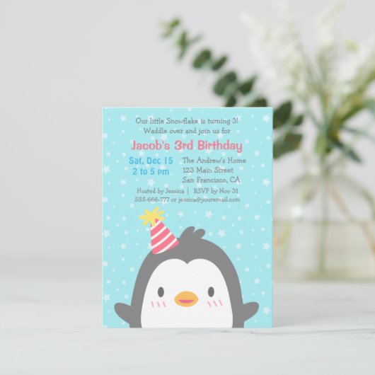 キュートペンギン12月バースデーパーティ招待状 招待状 (スタンド正面)