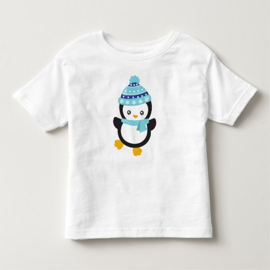 キュートペンギン、ベビーペンギン、スカーフ付きペンギン トドラーTシャツ (正面)