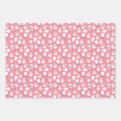 キュートペンギン&雪だるまピンク&ティール（緑がかった色） ラッピングペーパーシート (正面3)