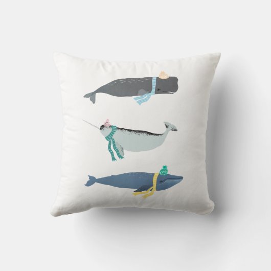 キュートホエールウィンターホリデークリスマスイラストレーション クッション (裏面)