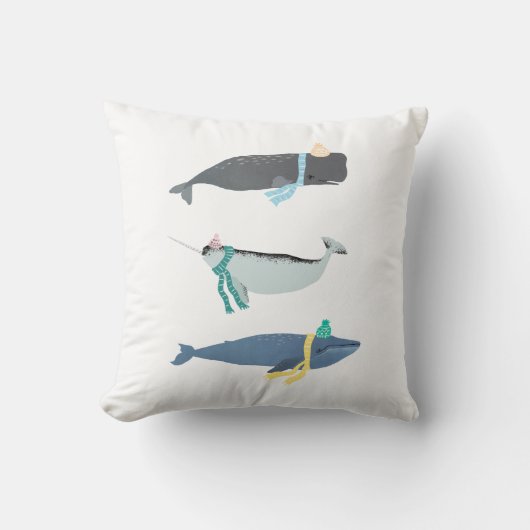 キュートホエールウィンターホリデークリスマスイラストレーション クッション (正面)