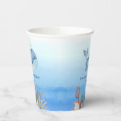 キュートホエールブルーシーコーラルリーフ誕生日 紙コップ (左)