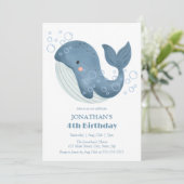 キュートホエールブルーバブル子供の誕生日 招待状 (スタンド正面)