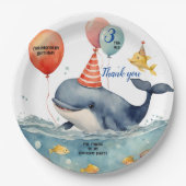 キュートホエールボーイズパーソナライズされた誕生日ありがとう ペーパープレート (正面)