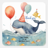 キュートホエールボーイズ誕生日サンキュー スクエアシール (正面)