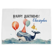 キュートホエールボーイパーソナライズされたズ誕生日 ラージペーパーバッグ (正面)