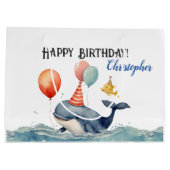 キュートホエールボーイパーソナライズされたズ誕生日 ラージペーパーバッグ (裏面)