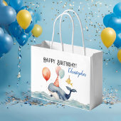 キュートホエールボーイパーソナライズされたズ誕生日 ラージペーパーバッグ