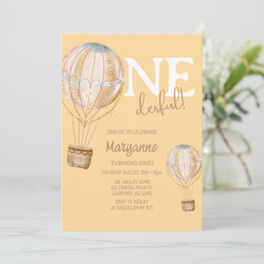 キュートホットエアバルーン子供の誕生日招待状 招待状 (スタンド正面)
