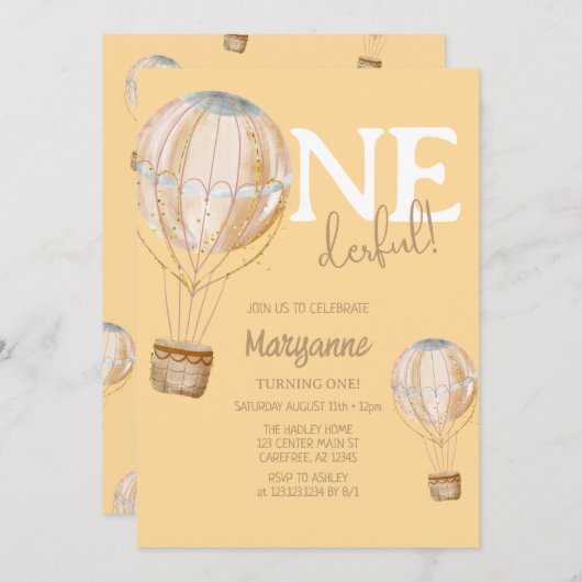 キュートホットエアバルーン子供の誕生日招待状 招待状 (正面/裏面)