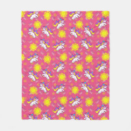 キュートホットピンクサニーユニコーンパターンデザイン フリースブランケット