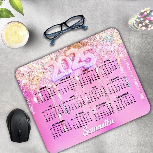 キュートホットピンクレインボーグリッタードリップスモノグラム マウスパッド