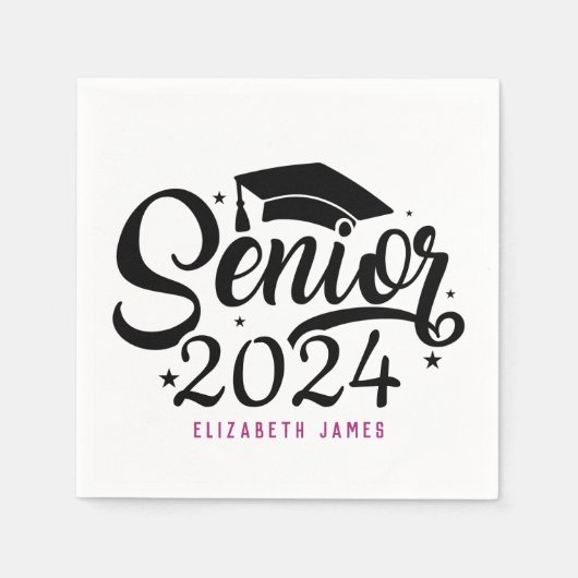 キュートホットピンクレタリングシニアナプキンス スタンダードカクテルナプキン (正面)