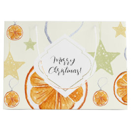 キュートホリデーオレンジアンドスターズオンベージュ ラージペーパーバッグ