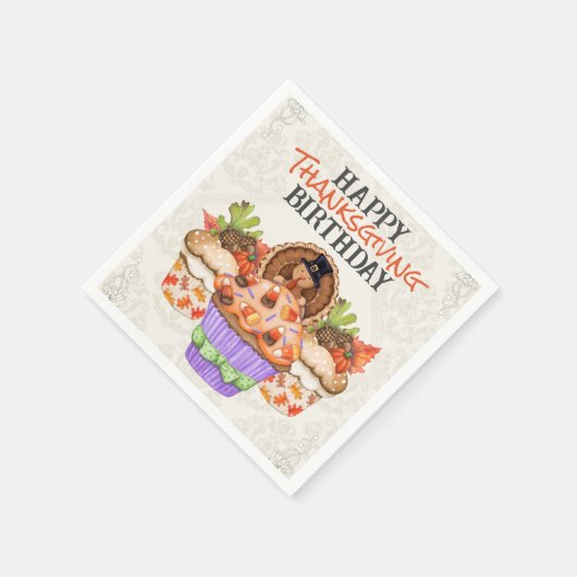 キュートホリデーカップケーズハッピーサンクスギビング誕生日 スタンダードカクテルナプキン (角)