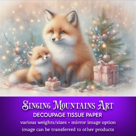 キュートホリデーキツネファミリークリスマスクラフトデコップページ 薄葉紙