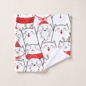 キュートホリデーキャットデザイン バスタオルセット (ウォッシュタオル)