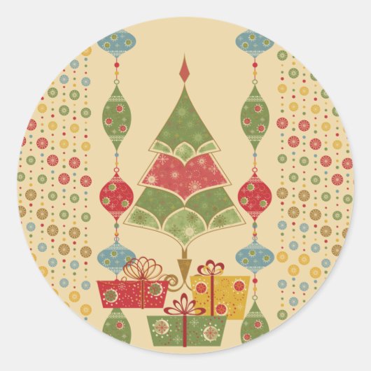 キュートホリデークリスマスツリーオーナメントプレゼント ラウンドシール (正面)