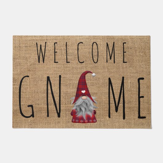 キュートホリデークリスマスプレイドウェルカム格言 ドアマット (正面)