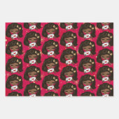 キュートホリデークリスマスラッピング紙ブラックガール ラッピングペーパーシート (正面3)