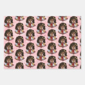 キュートホリデークリスマスラッピング紙ブラックガール ラッピングペーパーシート (正面2)