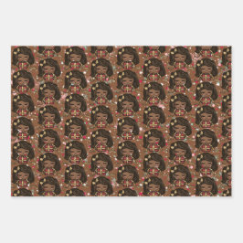 キュートホリデークリスマスラッピング紙ブラックガール ラッピングペーパーシート