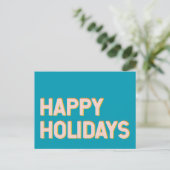 キュートホリデーシンプルタイポグラフィピンクアンドブルー ポストカード (スタンド正面)