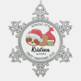 キュートホリデーナースベビー初めてのクリスマス スノーフレークピューターオーナメント