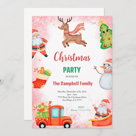 キュートホリデーパーティー招待状 招待状 (正面/裏面)