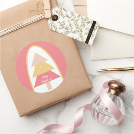 キュートホリデーピンクツリー ラウンドシール